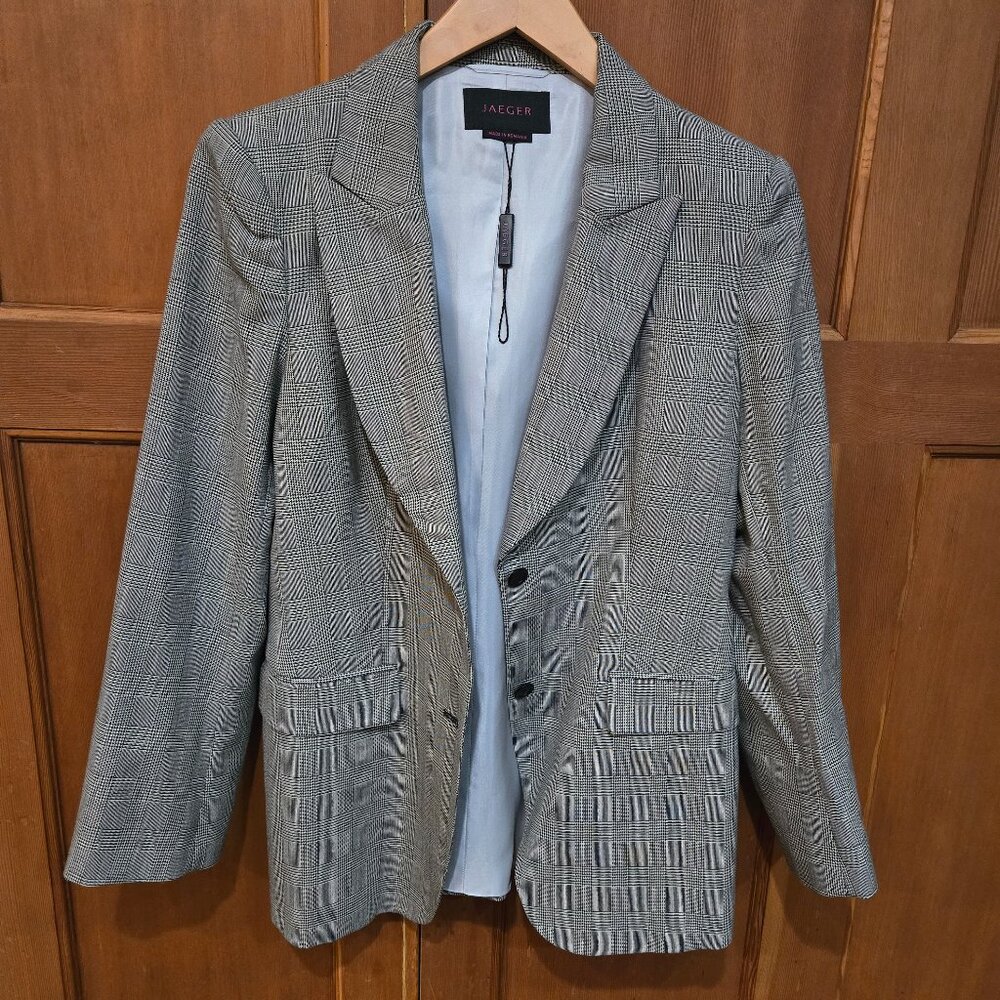 Jaeger Women's Lined Jacket Blazer Size 12 Color Black and White Pattern New